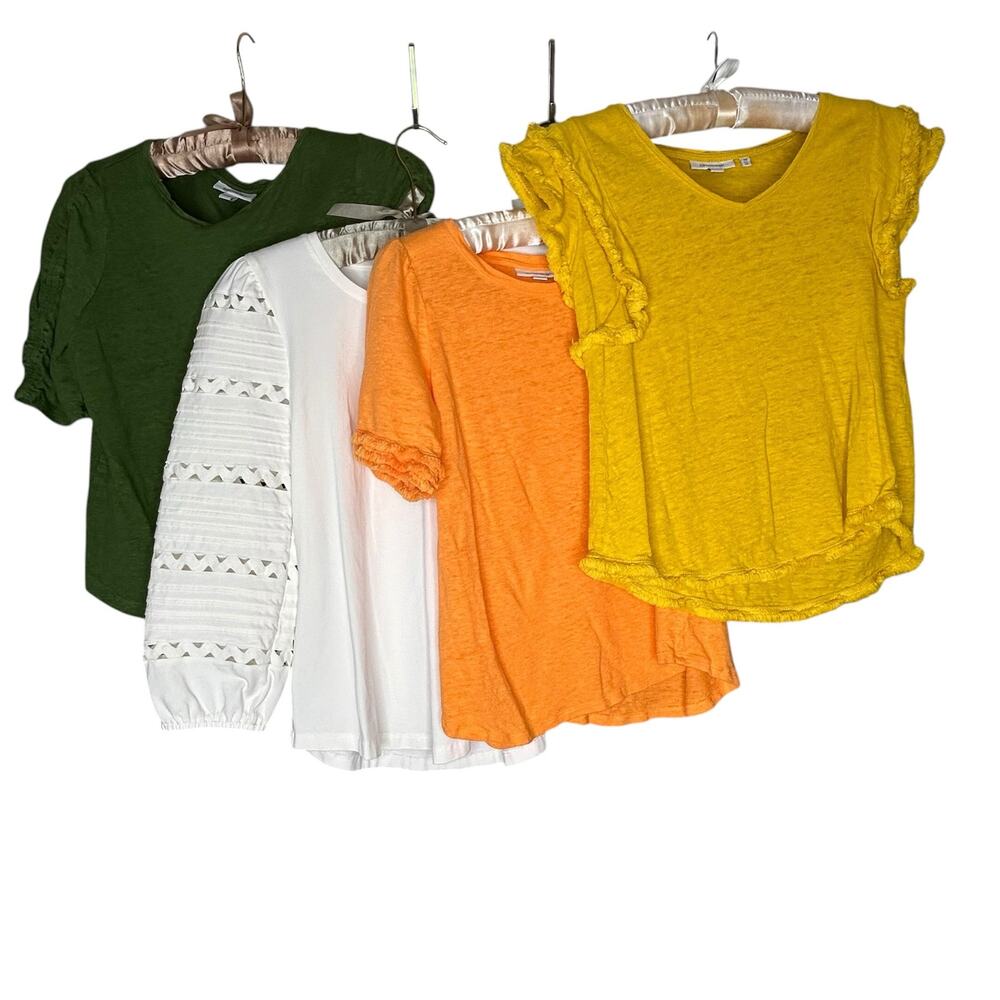 Chico's Lot 4 Women Tops Sz 00 XS Linen Multi Colors Boho Short Sleeve Hippie
